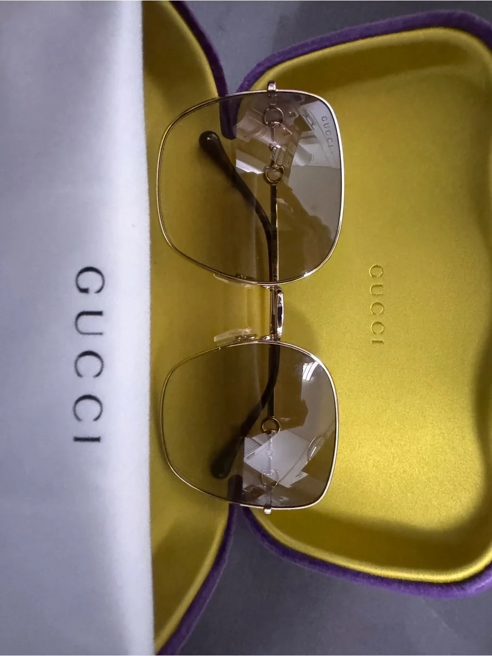 Gucci GG0879S Gold Frame Sunglasses with Yellow-Tinted Lenses - Picture 13 of 14
